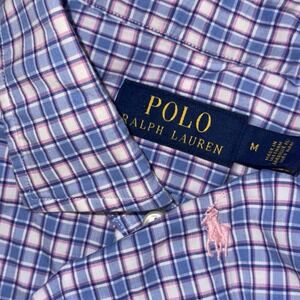 Polo Ralph Lauren Long Sleeve Button Up Shirt Men's M Blue White Pink Plaid